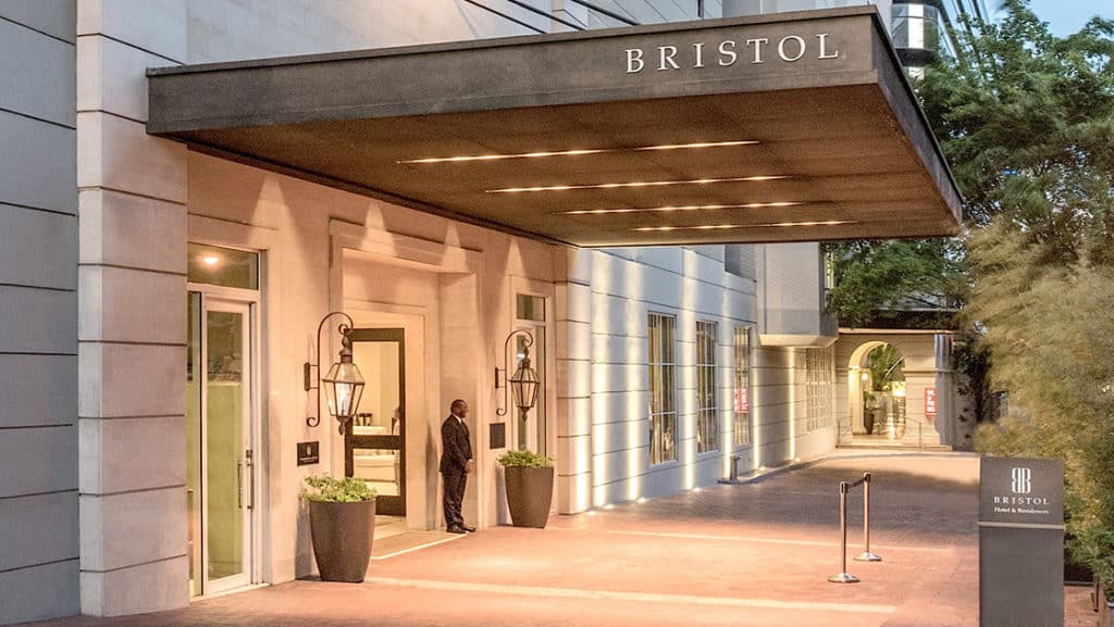 The entrance to the Bristol Panama Hotel, one of the country's top-rated, located in the city's financial district, close to shopping, cultural attractions, and entertaining nightlife