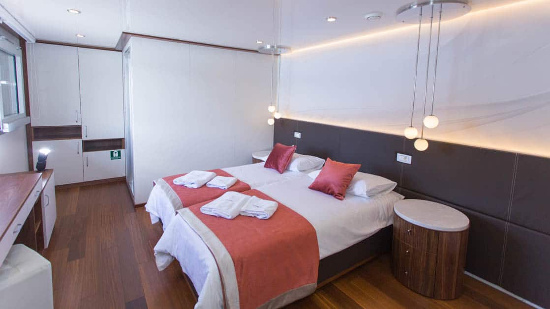 Main Deck Cabin with bed and desk aboard Avangard