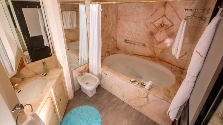 Marble bathroom and tub aboard WildAid's Passion