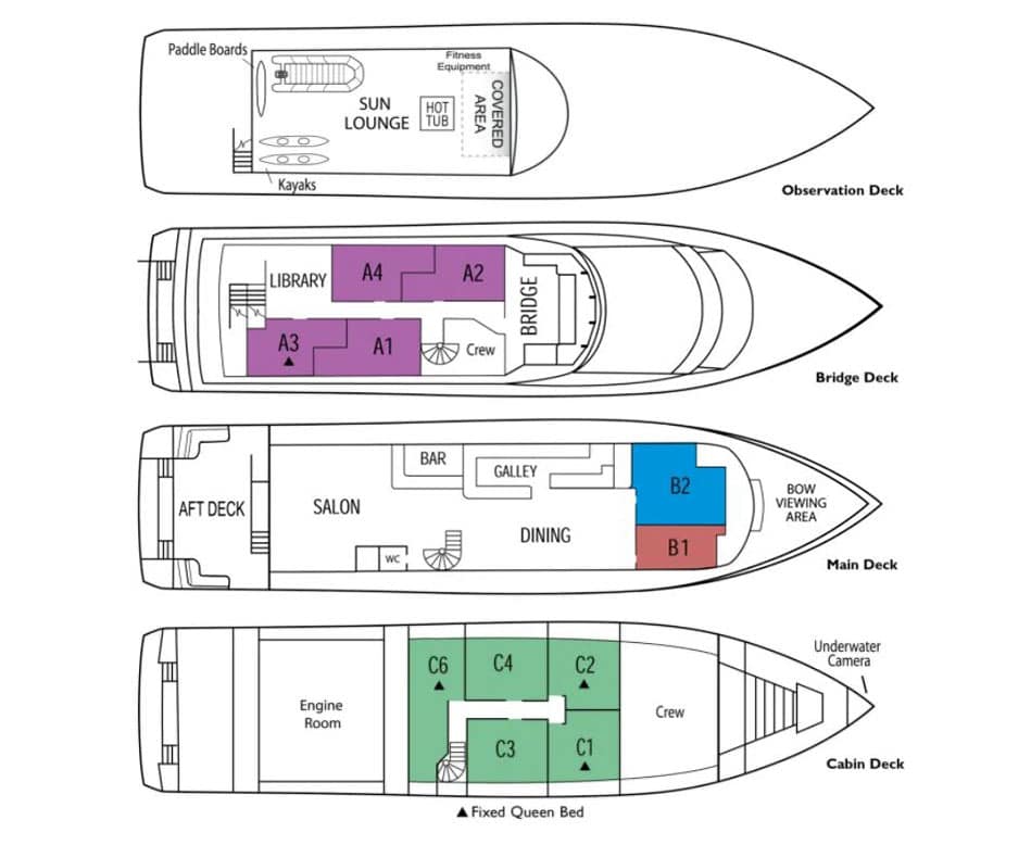 safari quest alaska small ship deck plan with 4 renderings and a list of room types