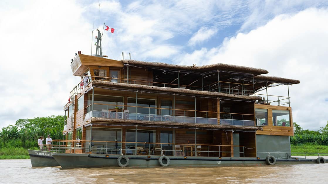 Exterior of the Delfin I on the Amazon River