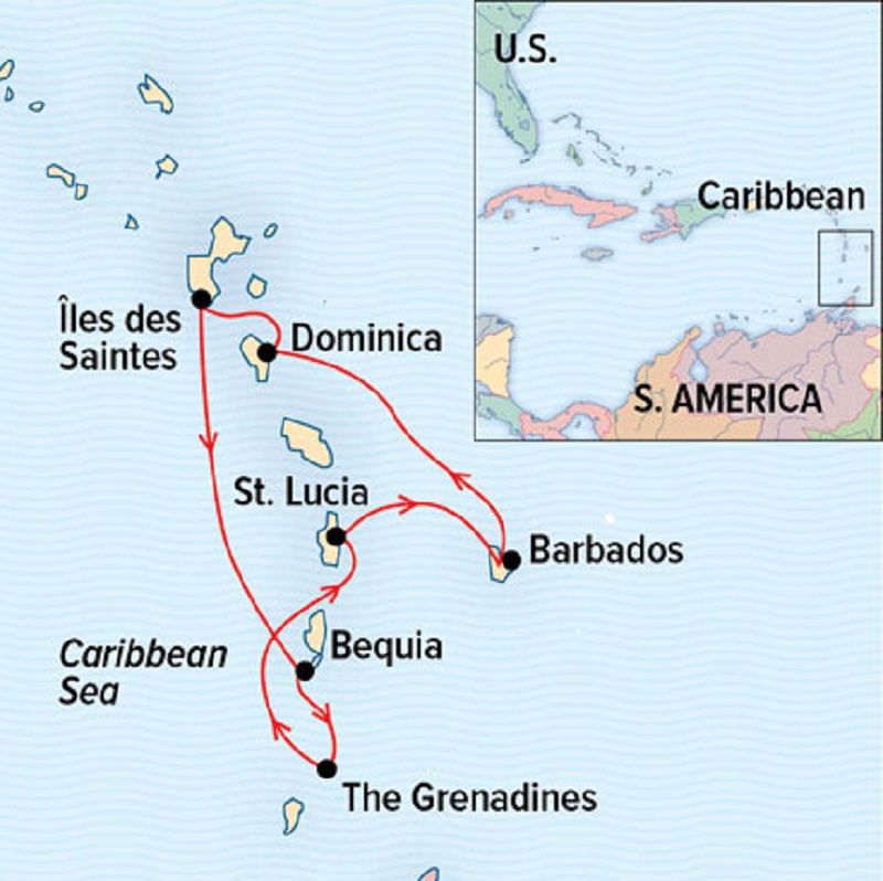 Sailing the Caribbean aboard the Sea Cloud route map.