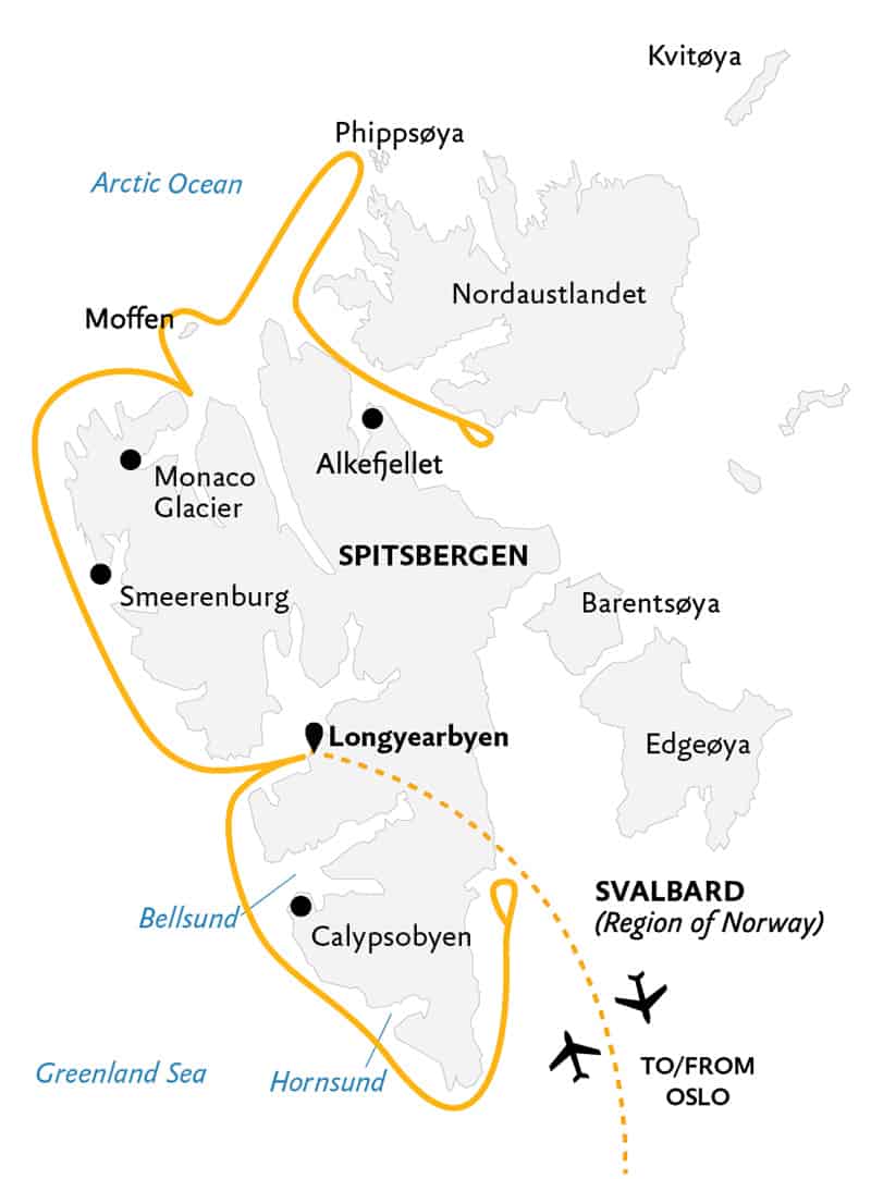 Spitsbergen Explorer: Wildlife Capital of the Arctic route map.
