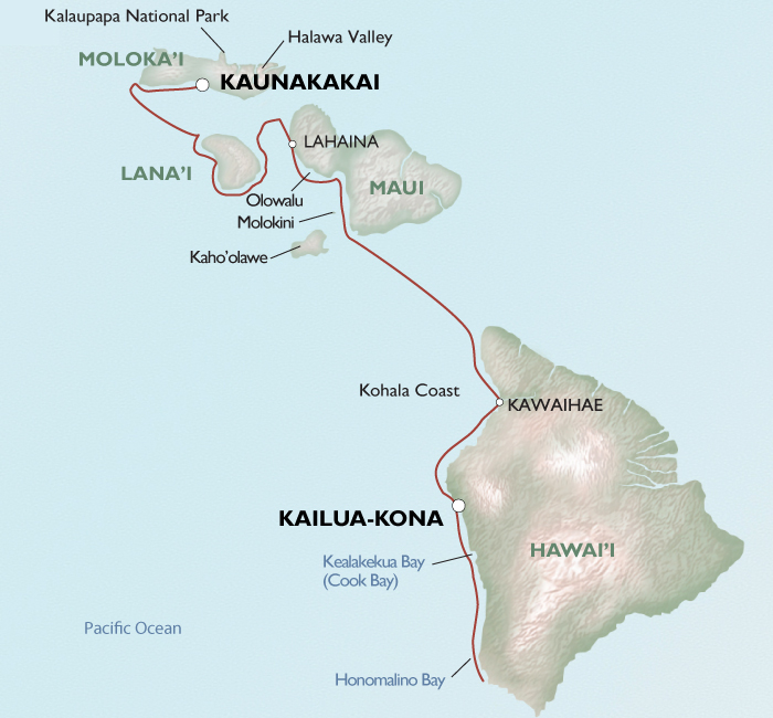 Hawaiian Seascapes Cruise Itinerary route map.