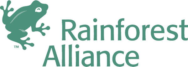 Rainforest Alliance green logo with frog.