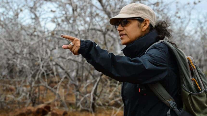 a portrait of a female galapagos naturalist guide from a Camila Galapagos cruise
