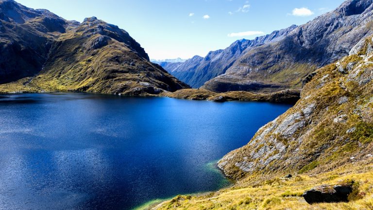 The pure water of Lake Harris just by the Routeburn Track in the border of Mount Aspiring and Fiordland National parks, New Zealand