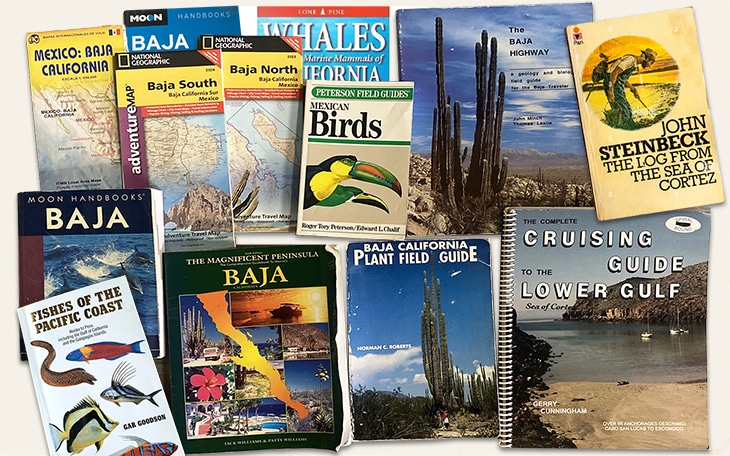 A collage of book covers of the top Baja books and recommended reading when preparing for a Baja small ship cruise.